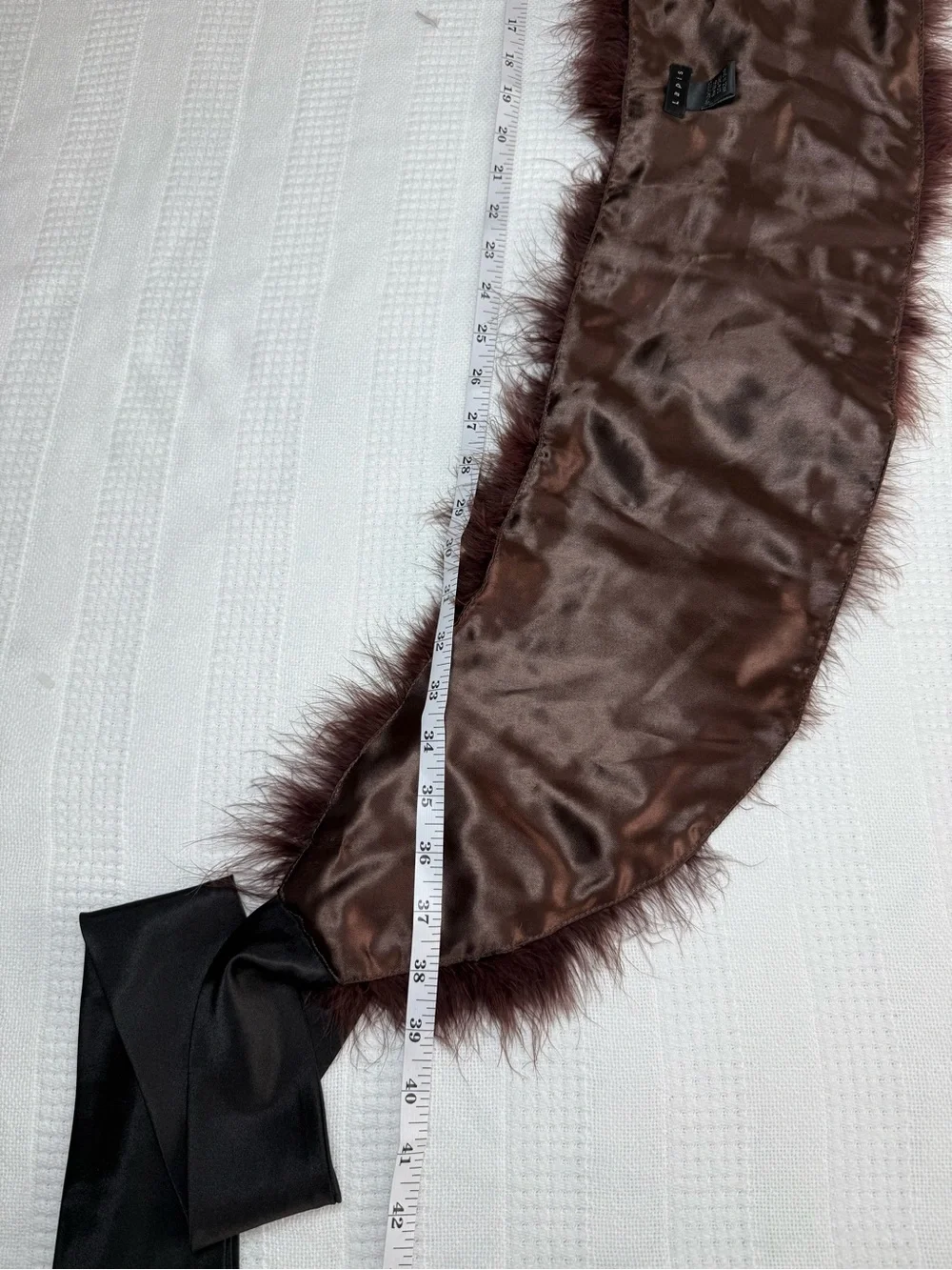 Lapis Real Turkey Feather Collar Scarf Brown Satin Tie Shrug Evening Wrap Luxury